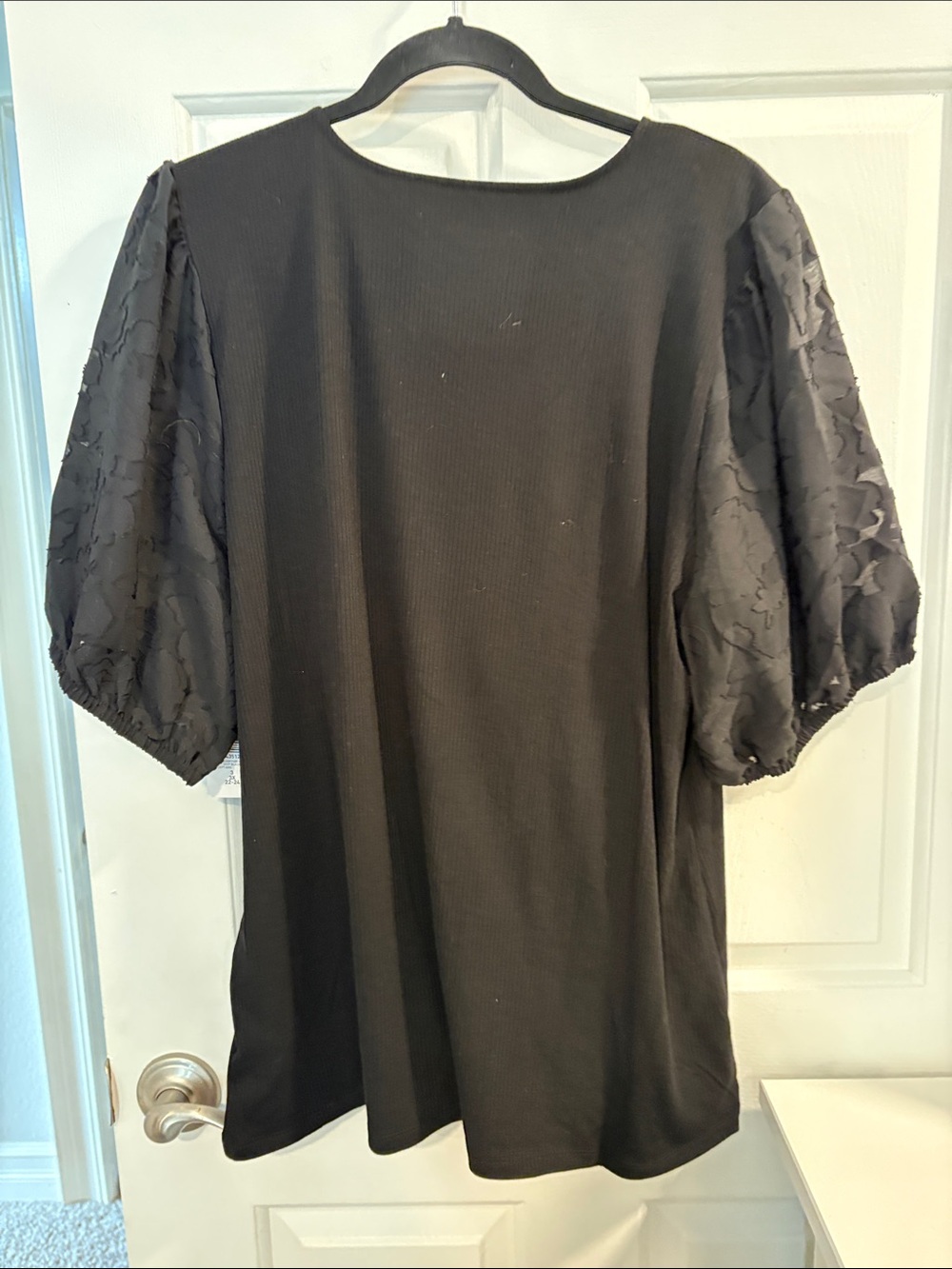torrid Black Surplice V-Neck Top with Textured Puff Sleeves - Picture 6 of 6